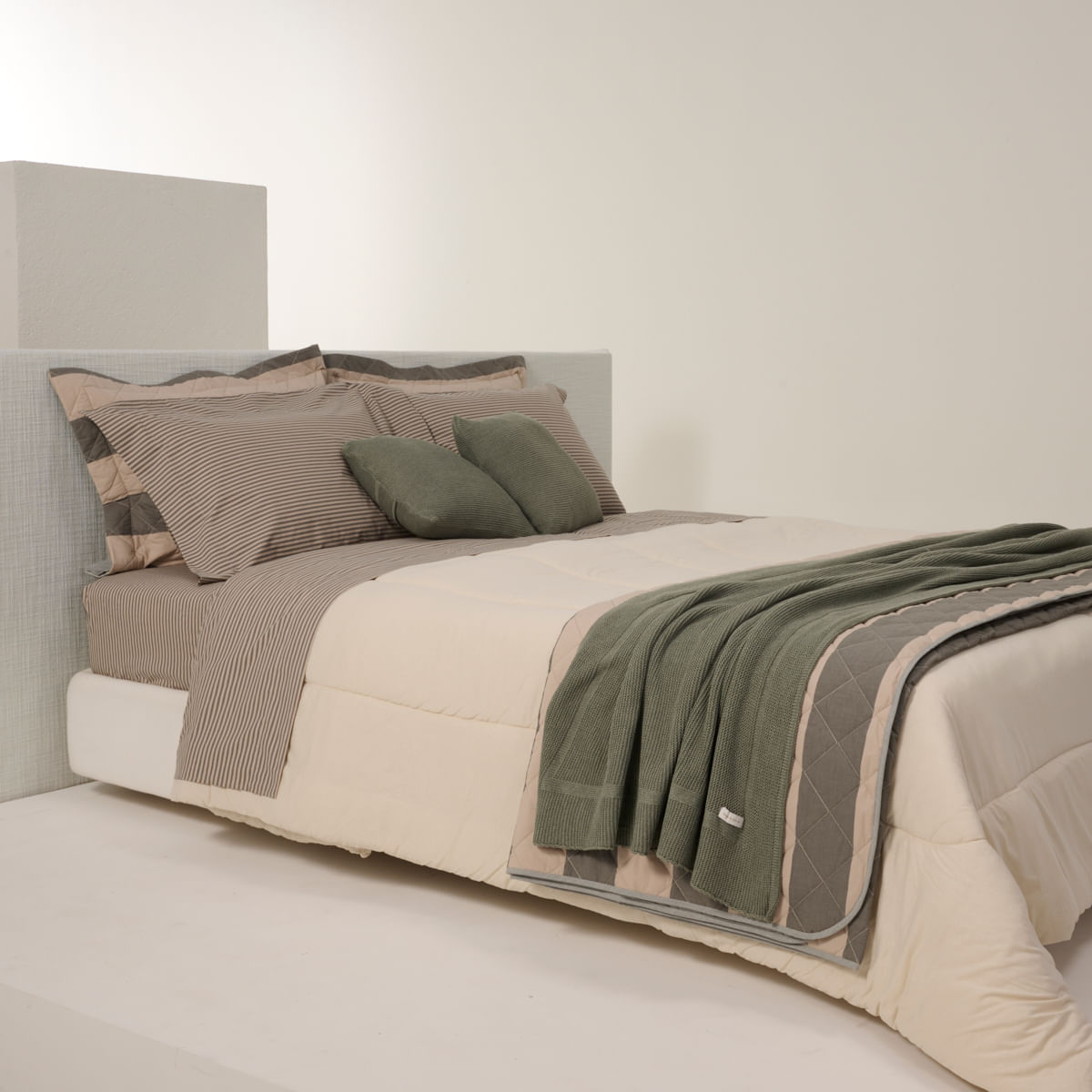 01 32 0155  Lencol de Cima  Avulso Mix And Match Listras Verde Musgo Bege 002